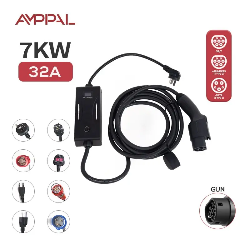 AMPPAL 7 kW hordozható AC töltőállomás